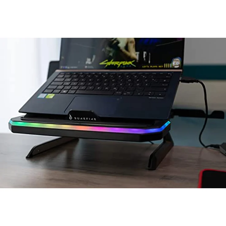 SureFire Portus X1 Gaming Laptop-Ständer, Notebook Stand höhenverstellbar mit RGB-Beleuchtung, Halterung für Laptops mit 10, 17,3 Zoll, Tablet Erhöhung mit Lüftung für den Schreibtisch – Bild 5