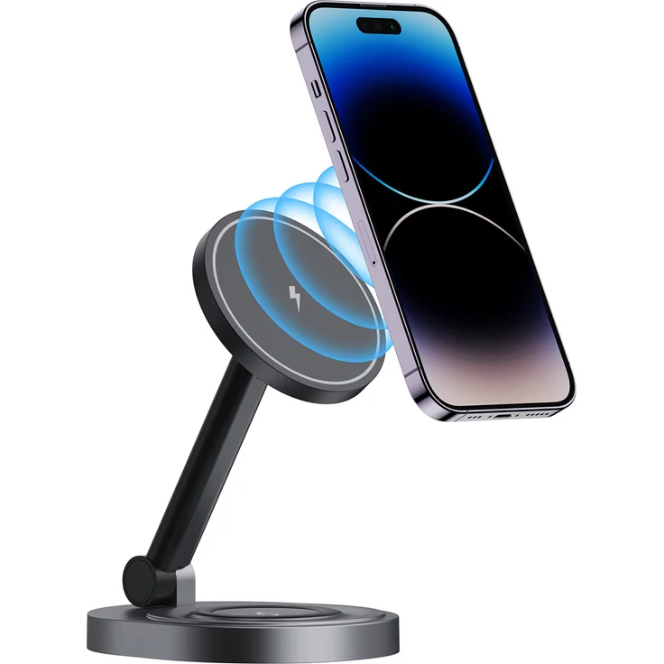 Xdovet 2 in 1 Wireless Charger, Faltbare MagSafe Induktive Ladestation mit Ständer, Kabelloses Ladegerät für iPhone 12/13/14, Sichere Aufladung für 2 Geräte gleichzeitig, Kompakt und reisetauglich