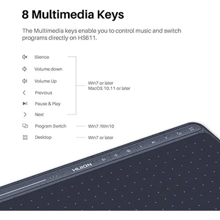 HUION HS611 Grey Graphic Tablet 5080 lpi 258.4 x 161.5 mm USB Gray – Bild 4