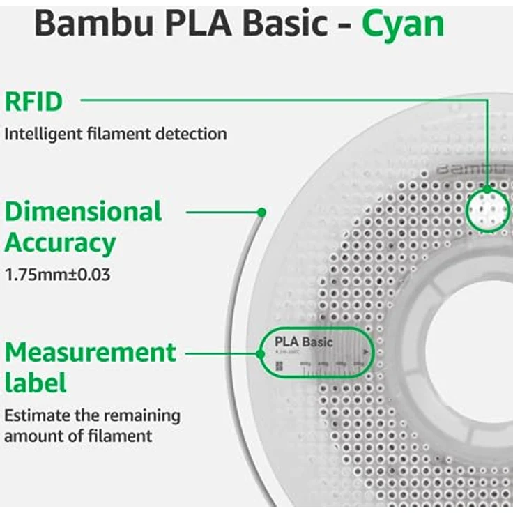 Bambu Lab Filament PLA Basic Cyan, 1kg 3D-Druckmaterial, 1.75 mm, RFID-gesteuert, blau – Bild 6