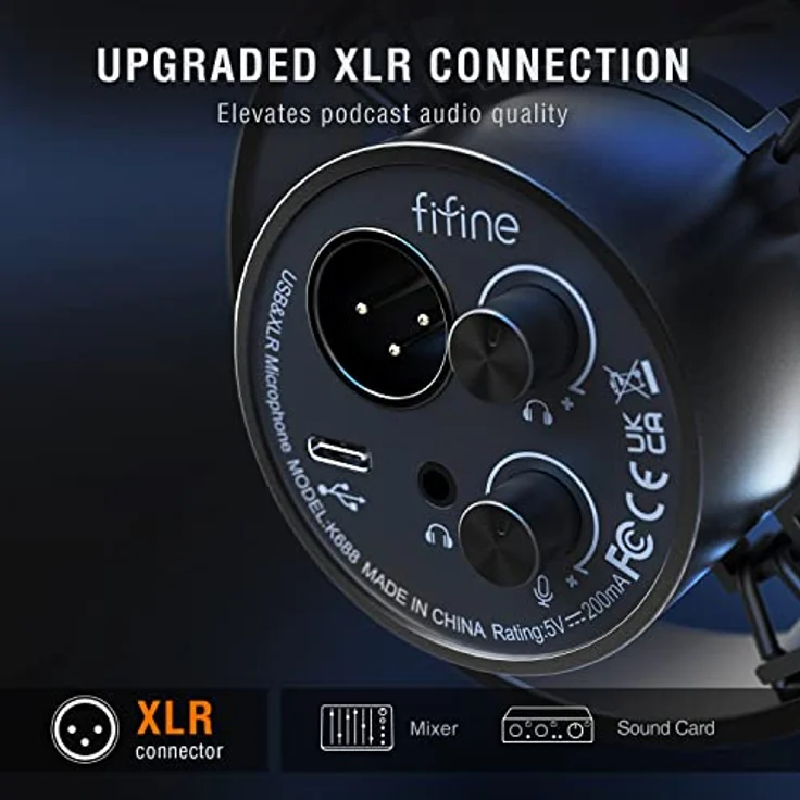 FIFINE XLR Studio Mikrofon, dynamisches USB Mikrofon für PC, Streaming, Podcast und Gaming, mit Nierencharakteristik und 2,5 m USB-Kabel, schwarz – Bild 3