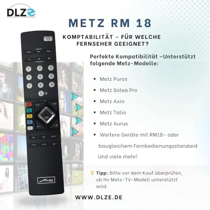 METZ RM18 / RM 18 Fernbedienung, kompatibel mit Metz RM19, passend für zahlreiche Metz TV-Modelle, nicht für RM16 geeignet – Bild 3