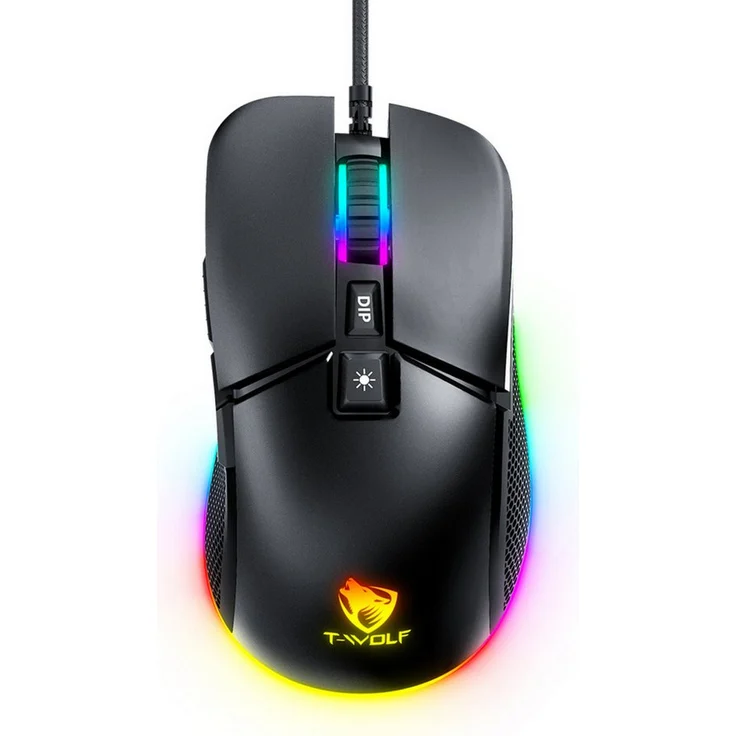 S&T Design RGB Gaming Maus, Kabelgebunden, 7200 DPI, Ergonomisch, 13 RGB Lichtmodi, für Windows 11 & MacOS, Schwarz