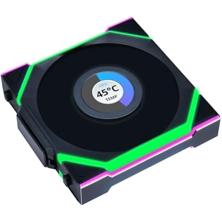 Lian Li UNI FAN SL Wireless LCD Lüfter, ARGB, PWM - 120 mm, schwarz - leistungsstarker und leiser Gehäuselüfter – Bild 1