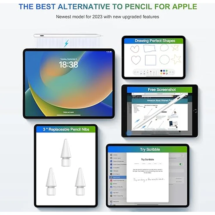 HATOKU Pencil 2. Generation, Magnetisch ladender Stylus Pen mit Neigung & Palm Rejection für iPad (Weiß), kompatibel mit iPad Air 3/4/5, iPad Mini 5/6, iPad Pro 11"/12.9", iPad 6/7/8/9/10 – Bild 5