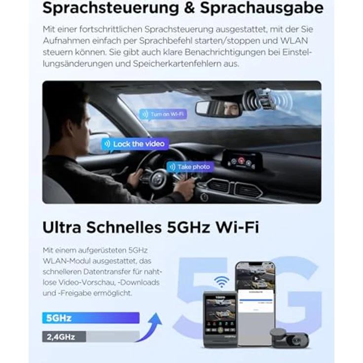 VIOFO A229 Plus 3 Lens 2K + 2K + 1080P, Dual STARVIS 2, HDR Vorne hinten Dashcam Auto, Sprachsteurung & 5GHz Wi-Fi WLAN Autokamera, Ultrapräzises GPS, Super Nachtsicht 2.0, Sprachausgabe, 512 GB Max – Bild 5