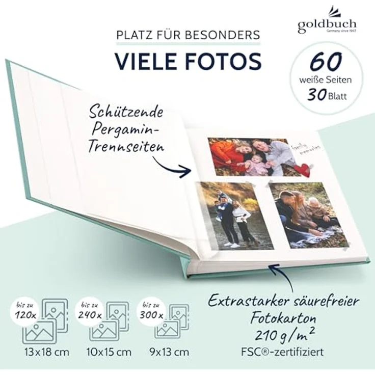 goldbuch Fotoalbum mit Fensterausschnitt, Bella Vista Trend, 30 x 31 cm, 60 weiße Seiten mit Pergamin-Trennblättern, Leinen, Aqua, 27507 – Bild 5