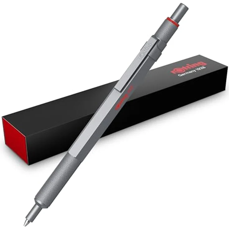 rOtring 600 Gelschreiber, 0,55 mm, nachfüllbar, schwarze Tinte, Silberfarben, Metallschaft, rutschfeste Griffzone, Sechskantschaft – Bild 1