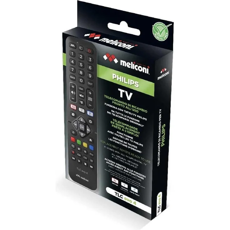 Meliconi TLC EVO 4, Universalfernbedienung für bis zu 4 Geräte, Infrarot-Technologie, schwarz