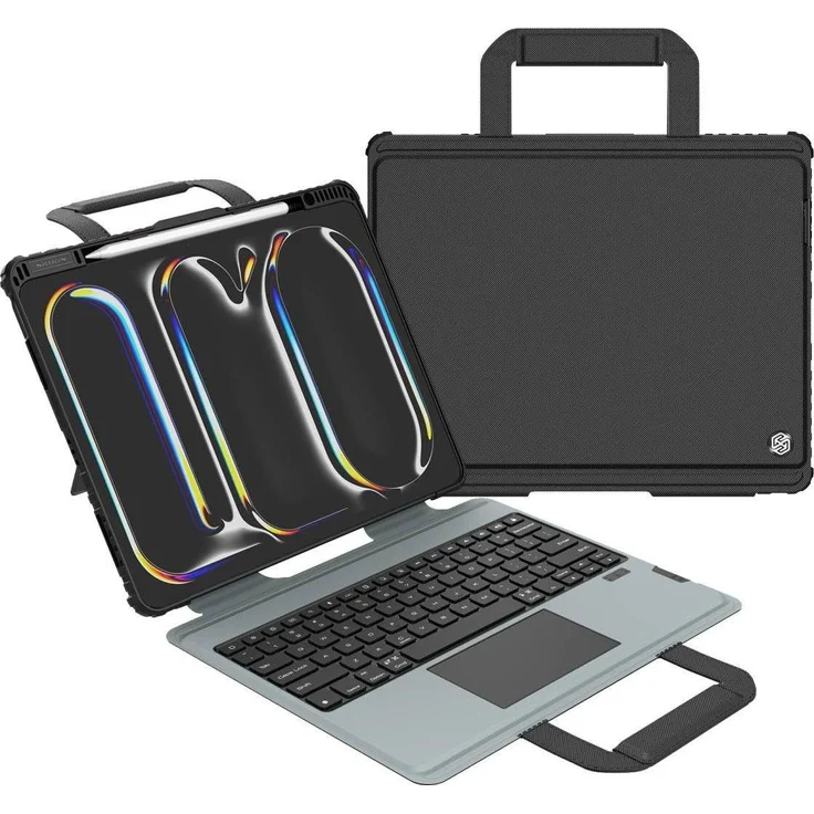 Nillkin Klappetui 57983122801 für iPad Pro 13 (2024, M4), Hülle mit abnehmbarer beleuchteter Tastatur, präzisem Touchpad und verstärktem Schutz, Schwarz