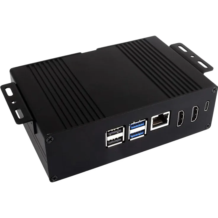Sertronics WAVESHARE Aluminium-Mehrzweckgehäuse für Raspberry Pi 5, integrierte PCIe-Erweiterung für M.2 NVMe SSD, konvertierbare HDMI-Anschlüsse, USB-C-Anschluss