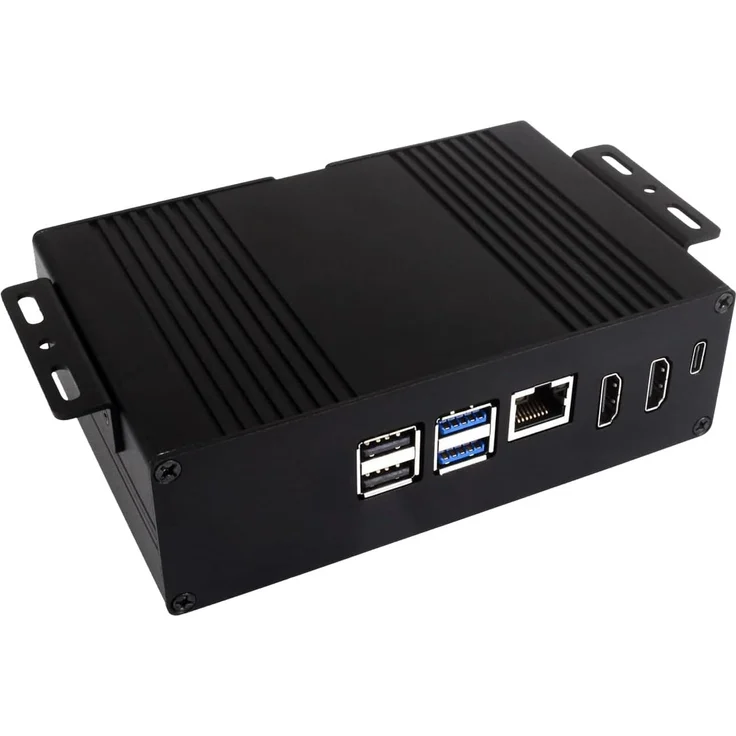 Sertronics WAVESHARE Aluminium-Mehrzweckgehäuse für Raspberry Pi 5, integrierte PCIe-Erweiterung für M.2 NVMe SSD, konvertierbare HDMI-Anschlüsse, USB-C-Anschluss