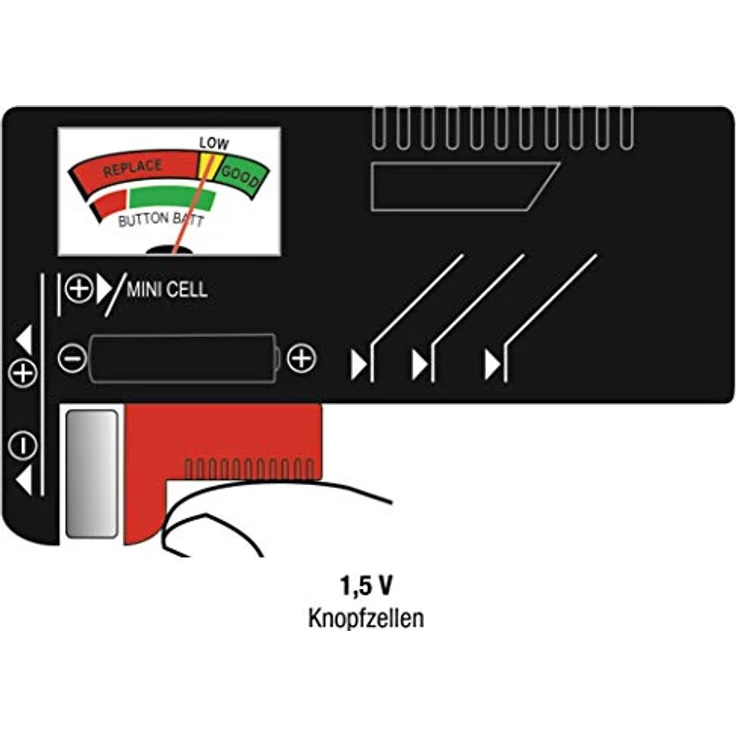 CON:P Batterietester - Mit analoger Anzeige - Zum Prüfen des Ladezustands - Ideal für Batterietypen AAA, AA, C, D (1,5 Volt & 9 Volt) - Einfache Bedienung - Batterie-Prüfgerät - Messgerät - B29821 – Bild 5