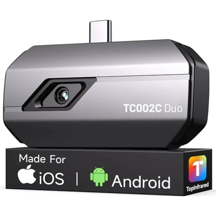 TOPDON TC002C Duo Wärmebildkamera, 512×384 TISR-Superauflösung, USB-C, 25Hz, -20°C bis 550°C, für Gebäudeinspektionen, Fahrzeuge, Leckagen, HLK – Bild 1