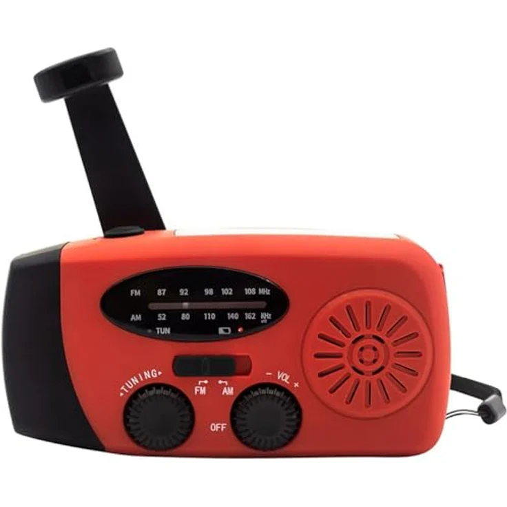 Denver SCR-2005, Solar-Kurbelradio mit AM/FM-Radio, Taschenlampe und Powerbank-Funktion, rot – Bild 4