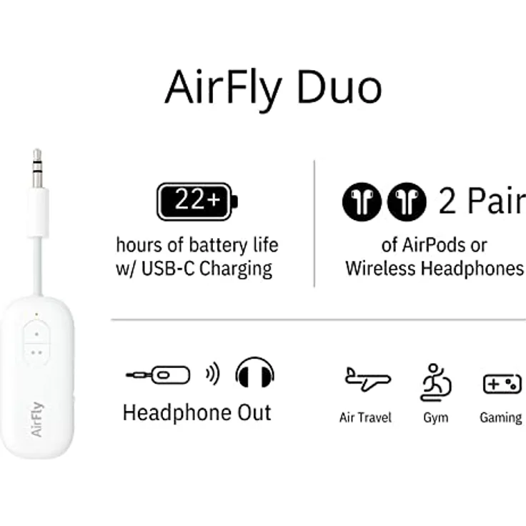 Twelve South AirFly Duo | Wireless Transmitter With Audio Sharing for up to 2 Airpods-Wireless Headphones to Any Audio Jack for use ON Airplanes, Boats or in Gym, Home, Auto – Bild 3