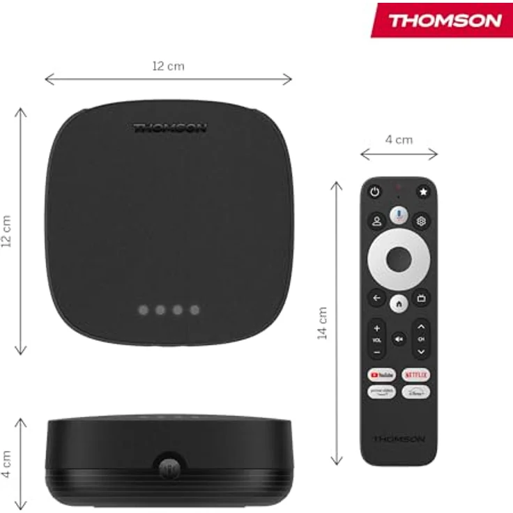 Thomson Streaming Box Plus 270, Android TV (Googlecast, Bluetooth, IR Remote Control, HDMI, WiFi, H.264, HEVC H.265), 4K Streaming, Dolby Atmos & Vision, Far-Field-Sprachassistent, Find My Remote - 32 GB, Schwarz – Bild 2