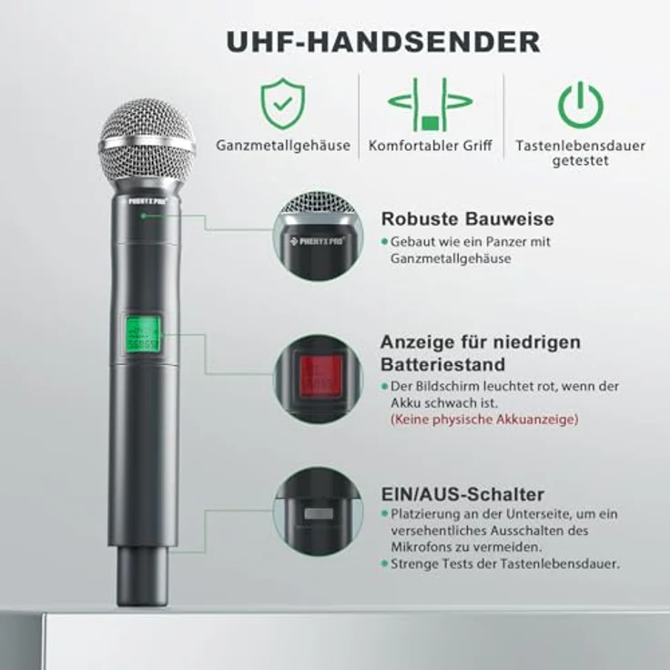 Phenyx Pro PTU-5000-4H, 4-Kanal UHF Festfrequenz Mikrofonsystem mit robuster Ganzmetallkonstruktion und 260ft Reichweite – Bild 3