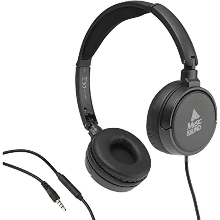 Music Sound | Bügelkopfhörer mit Kabel Over Ear Basic | On-Ear-Kopfhörer Faltbarer Kopfbügel mit 1,2 m Anti-Tangle-Kabel und integriertem Mikrofon - 3,5-mm-Klinkenanschluss – Farbe Schwarz