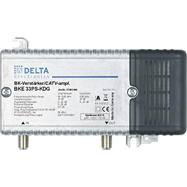 DCT Delta - BKE 33 PS KDG VPE: 1, Hausanschlussverstärker KDG B (3.1) 1 GHz 33 dB, RW 65 MHz 23 dB Verstellvorrichtung Ebene, Signalverstärker, 33 dB für Kabelfernsehen DVB-C, DVB-T, blau