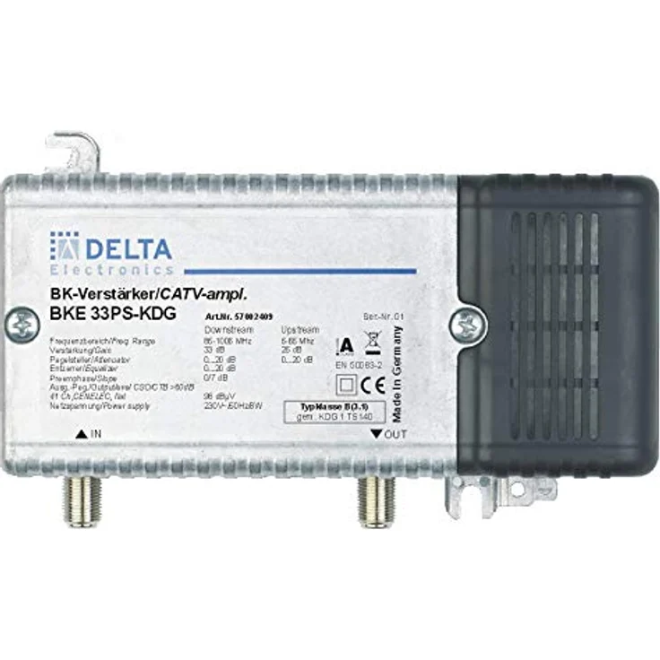 DCT Delta - BKE 33 PS KDG VPE: 1, Hausanschlussverstärker KDG B (3.1) 1 GHz 33 dB, RW 65 MHz 23 dB Verstellvorrichtung Ebene, Signalverstärker, 33 dB für Kabelfernsehen DVB-C, DVB-T, blau