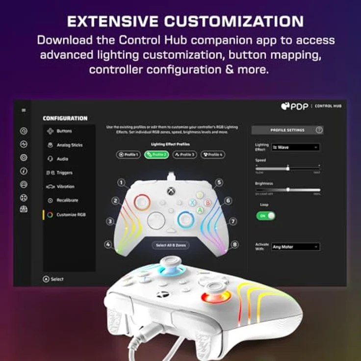 Turtle Beach Afterglow Wave Wired Controller, Gaming Controller mit RGB-Beleuchtung, ergonomischem Design und einstellbaren Hall-Effekt-Abzügen, Weiss – Bild 6