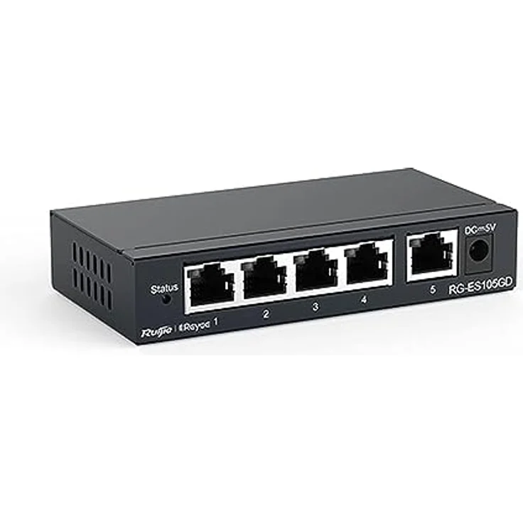 Ruijie 5-Port Gigabit unmanaged Switch, RJ45 Ports mit 1000 Mbit/s, robustes Stahlgehäuse – Bild 2