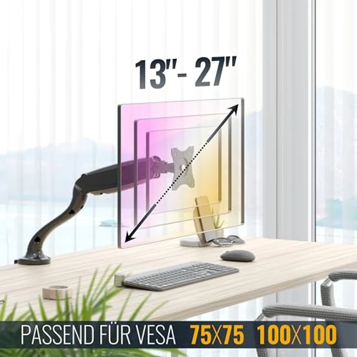 RICOO Monitor Tischhalterung für Monitore Monitorhalterung TS6511 Gasfeder Monitorständer Schwenkbar Neigbar Höhenverstellbar Schreibtisch Bildschirmständer Tisch Ständer Monitorhalterungen VESA 75x75 100x100 / Schwarz – Bild 6