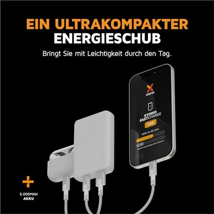 Xtorm Go2 Powerbank - 5.000mAh - Doppelte Anschlüsse - Leistungsstark - Nachhaltig - Ash White – Bild 2