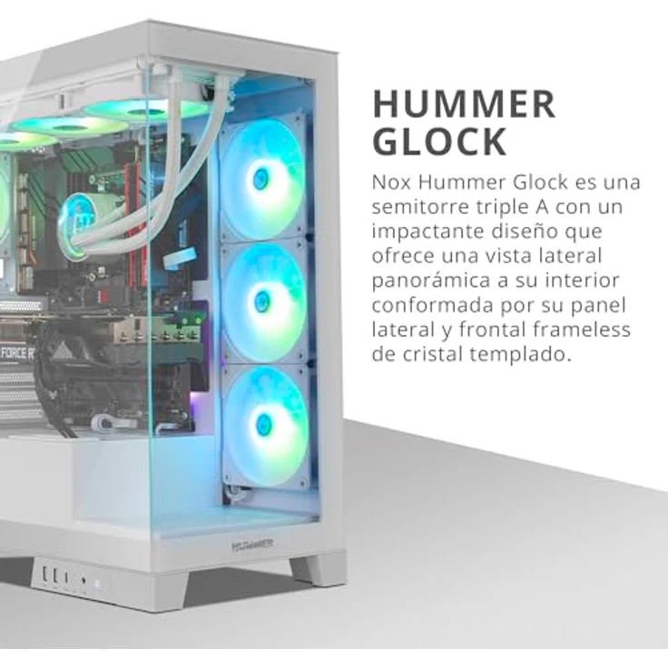 NOX Hummer GLOCK ARGB Semitower ATX, gehärtetes Glas, USB-C, weiß, für Gaming, 4x 3,5" und 4x 2,5" Erweiterungseinschübe, mit RGB-Beleuchtung – Bild 6