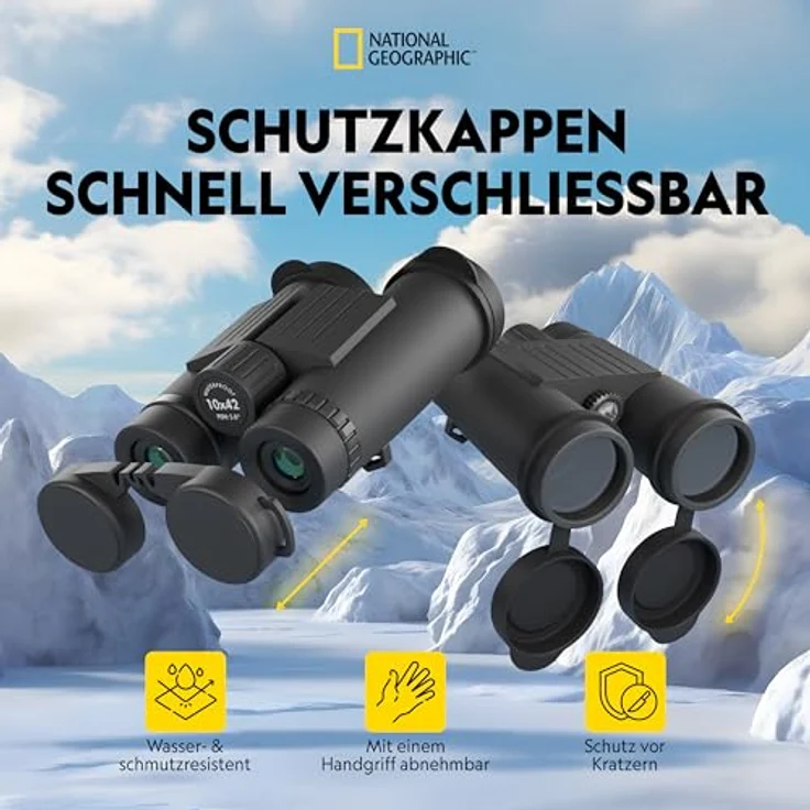 National Geographic Fernglas 10x42 Dachkant, Schwarz, mit 10-facher Vergrößerung und hochwertigen Glaselementen, stabiler Trageriemen und Tasche – Bild 7