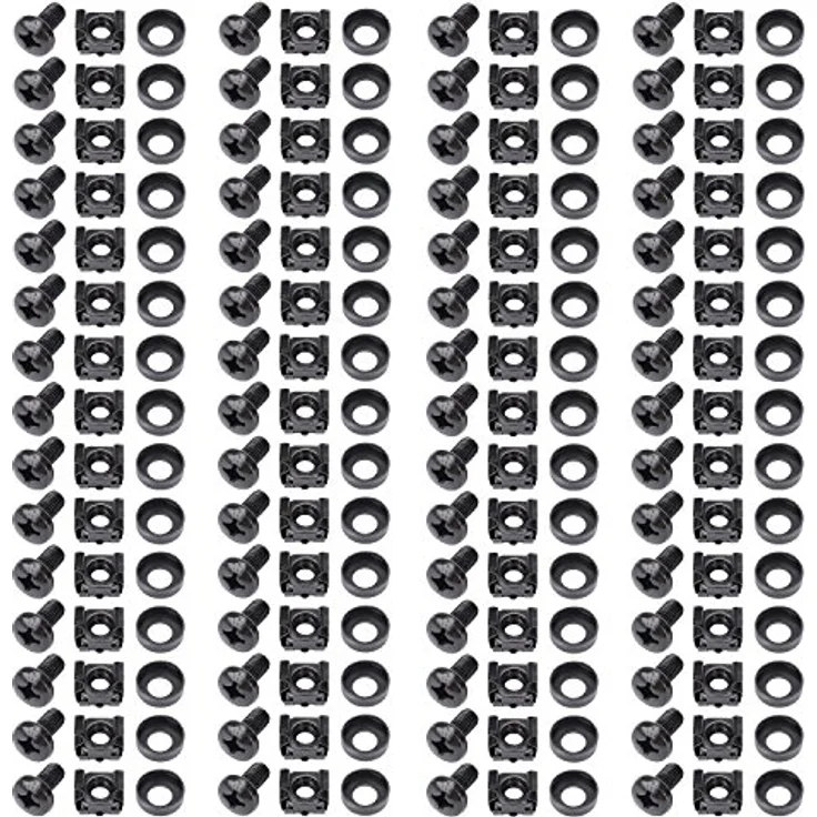 HMF 61060, 60er Set Käfigmuttern für 10" oder 19" Serverschrank, M6 Montageschrauben, schwarz, aus robustem Stahl – Bild 2