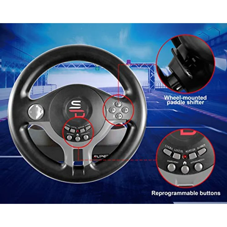 Subsonic Superdrive - Rennlenkrad / Lenkrad Driving Wheel SV200 mit pedalen und Schaltpaddles für Nintendo Switch - PS4 - Xbox One - PC – Bild 3