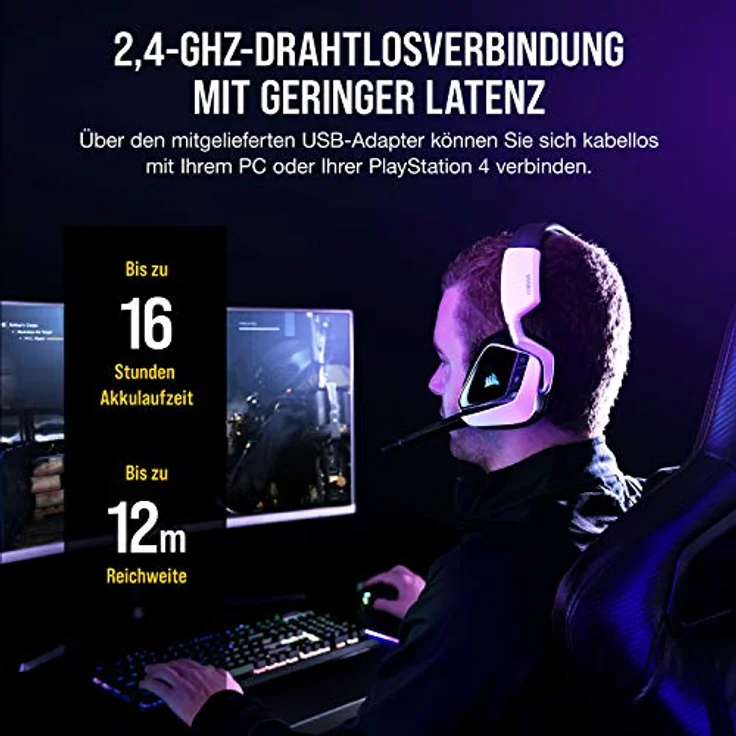 Corsair Void Elite RGB Wireless Gaming Headset (7.1 Surround Sound, Ultraniedrige Latenz, 12 Meter Reichweite, Omnidirektionales Mikrofon, iCUE RGB-Beleuchtung, für PC und PS4) weiss – Bild 6