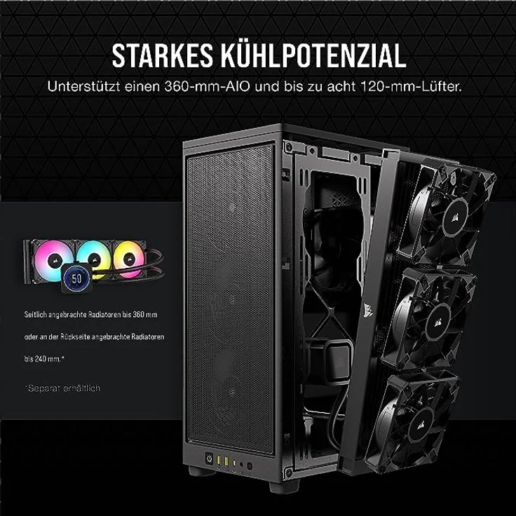 Corsair 2000D Airflow PC-Gehäuse Mini ITX – Format Mini ITX – Platten aus Netzstahl – DREI GPU-Steckplätze – optimiert für die Kühlung – Moderne EIN-/Ausgänge an der Vorderseite – Bild 5