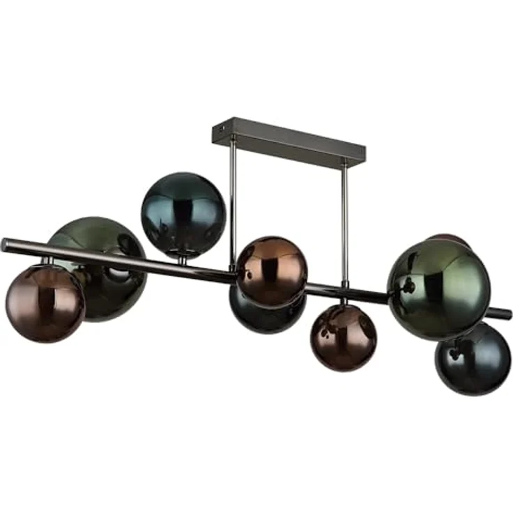 GLOBO LIGHTING LED Deckenleuchte 9 Flammig Deckenlampe Glaskugeln Esszimmerleuchte Kugeln, bronze petrol grün, 9x 3,5W 350Lm warmweiß, LxBxH 87x30x38 cm – Bild 1