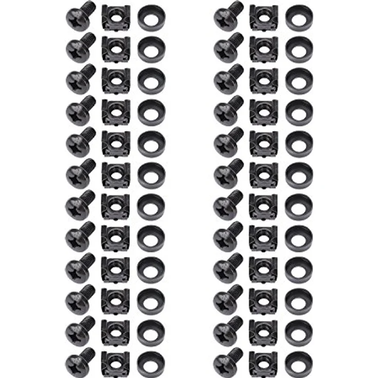 HMF 61024 Käfigmuttern Set für 10" und 19" Serverschrank, M6 Montageschrauben, schwarz, 24er Set – Bild 2