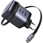 UGREEN Nexode 100W USB C Ladegerät, 4-Port GaN Netzteil mit einziehbarem Kabel für MacBook Pro/Air, Galaxy S-A Serie, iPhone 16-8 Serie, iPads, Schwarz