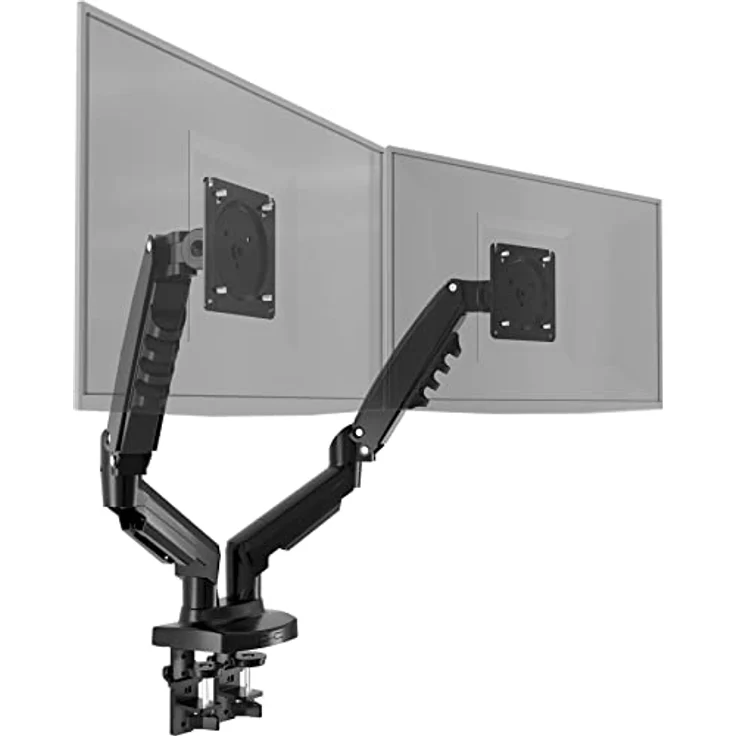 Poppstar Monitorhalterung für 2 Monitore 17 Zoll bis 27 Zoll, höhenverstellbar (360° schwenkbarer drehbarer neigbarer Monitor-Arm), schwarz – Bild 1