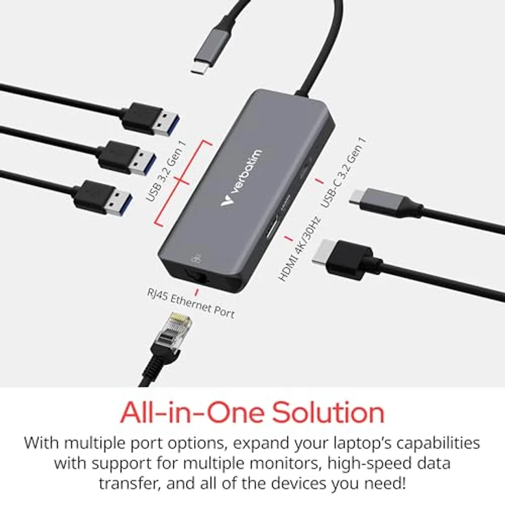 Verbatim USB-C Essentials Multiport Hub, 6 Anschlüsse mit RJ45, 4K HDMI und 100W PD – Bild 5