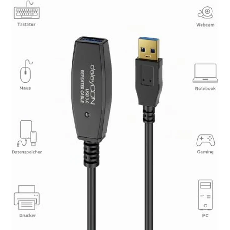 deleyCON MK5214, Aktive USB 3.0 Verlängerung mit Signalverstärker und 5 GBit/s, schwarz – Bild 4