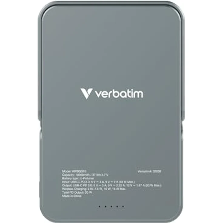 Verbatim Charge 'n' Go MagSafe Powerbank 10.000mAh Grau 15W magnetisch - PD 22W Schnellladefunktion LED-Anzeige & klappbarer Ständer für iPhone 16/15/14/13/12 Pro/Pro Max – inkl. USB-C Kabel – Bild 3