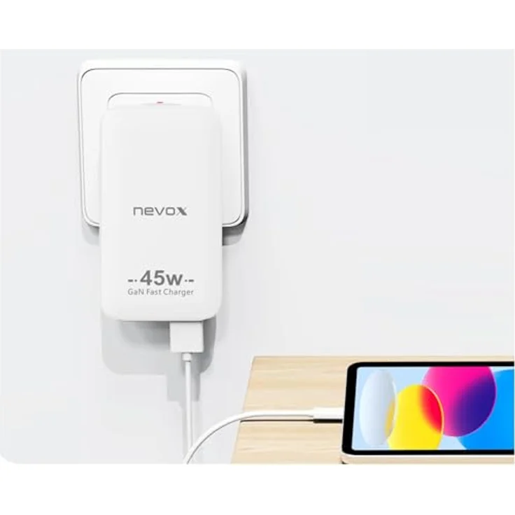 Nevox USB C PD / PPS + QC3.0 GaN Dual Slim Ladegerät, 45 W, weiss, kompakt mit EU/US Stecker, Überladungsschutz – Bild 2