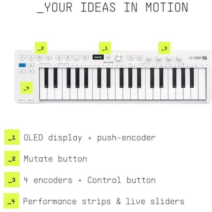 Arturia KeyStep 37 mk2, 37-Tasten MIDI-Controller mit anschlagdynamischen Slimkey-Tasten, Step-Sequenzer, Arpeggiator und USB-C – Bild 4