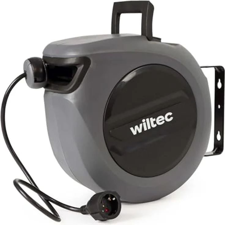 Wiltec Kabeltrommel 20 m + 2 m, automatischer Kabelaufroller 1500 – 3200 W, Verlängerungskabel Trommel 180° Halterung, robuste Kabel Trommel, schwarz – Bild 5