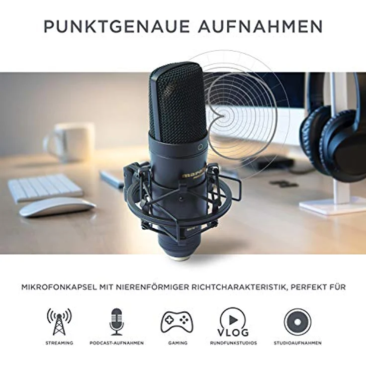 Marantz Professional MPM-2000U - Großmembran USB Mikrofon für Computeraufnahmen, Podcast und Gaming mit Mikrofonspinne, USB Kabel und Tasche enthalten – Bild 3
