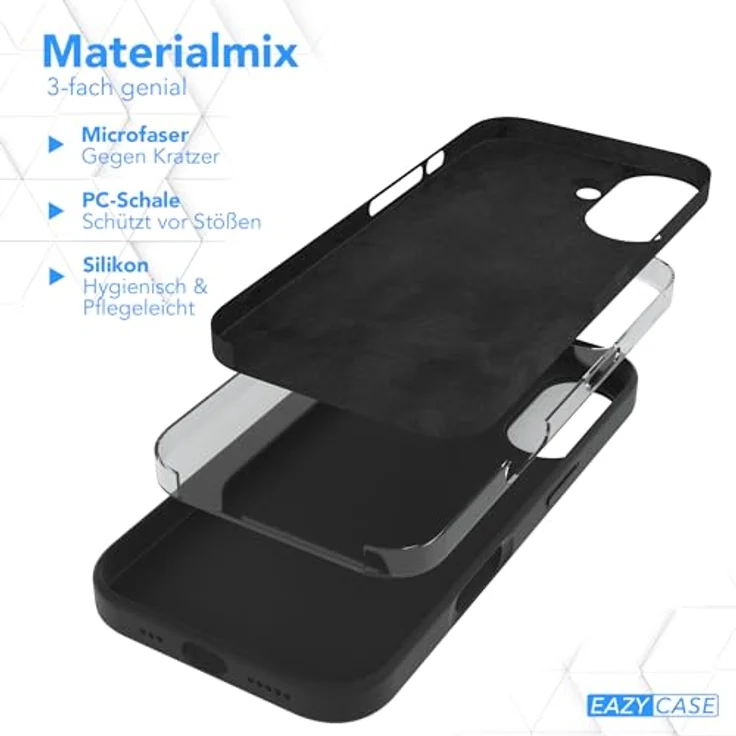 EAZY CASE Premium Silikon Handyhülle für iPhone 16, Slimcover mit Kameraschutz, 3-Schichten Aufbau, mikrofaservor inner, schwarz – Bild 5