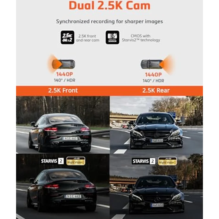 Mio MiVue R860WD, Dashcam mit 2.5K 1440P STARVIS 2 HDR, WiFi, GPS, OTA, Parkmodus, eingebautem Mikrofon, schwarz – Bild 4