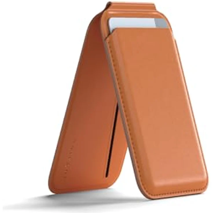 SATECHI Magsafe Wallet und Double Flap Stand - iPhone Wallet mit 4 Kartenfächern, NFC Pass Through, Vegan Leder, Orange – Bild 1