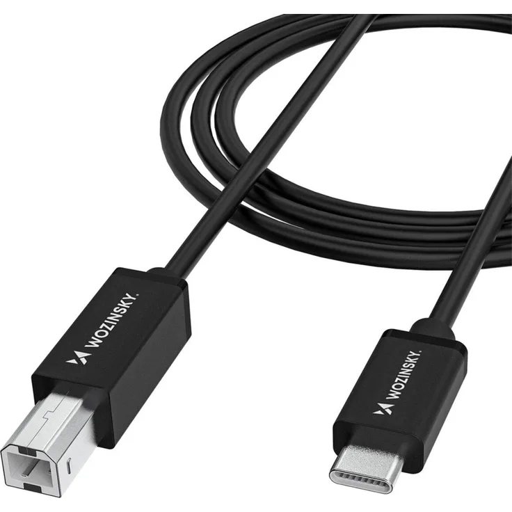 Wozinsky WKDDY2S USB-B zu USB-C Kabel, 2m Schwarz, mit 480 Mbit/s Übertragungsgeschwindigkeit und robuster PVC-Konstruktion